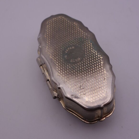 Vintage Metal Made in Japan Pill Box with Ceramic Top featuring Flower Design - Picture 5 of 14